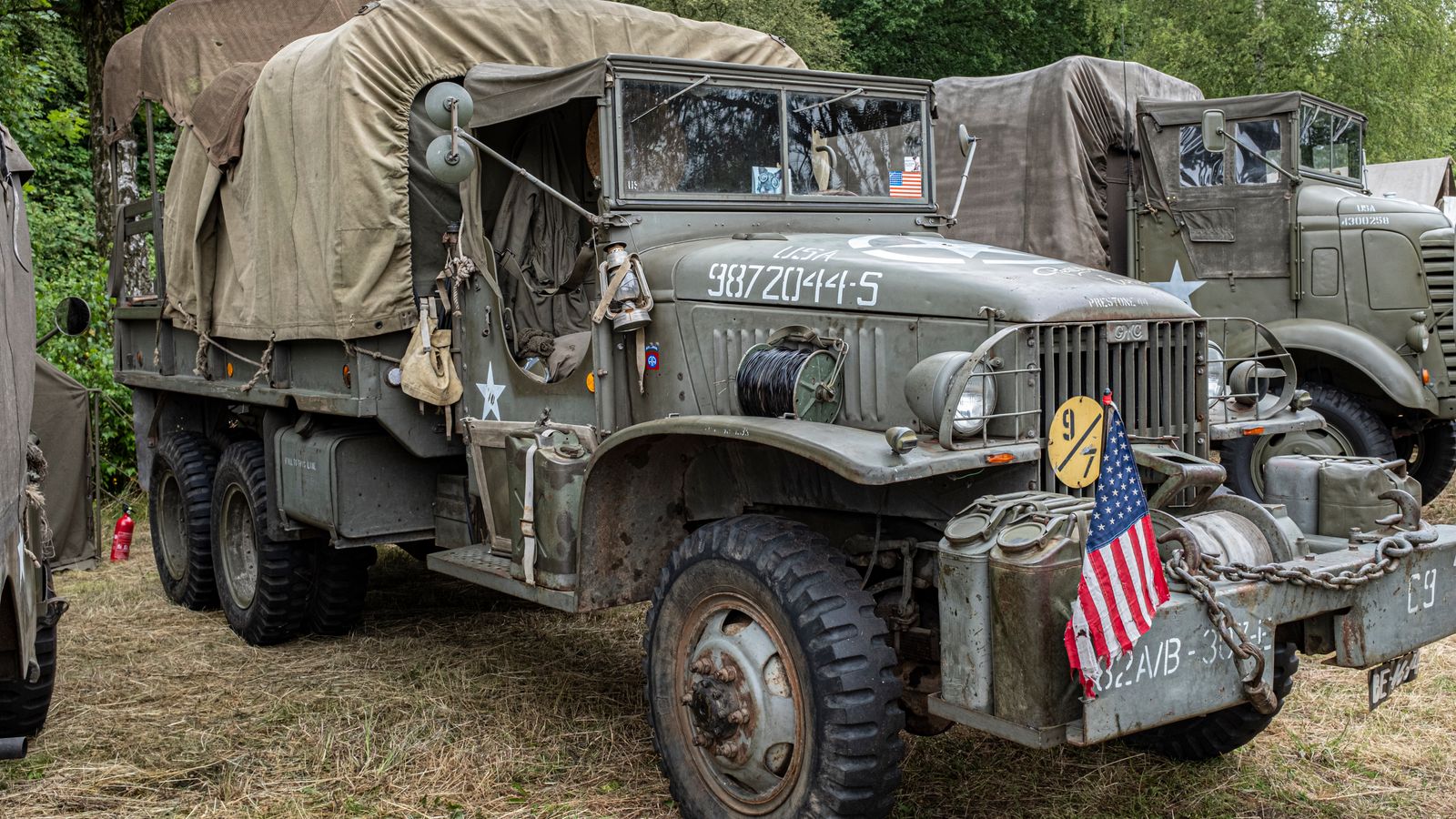 Restored GMC CCKW military cargo truck on grass