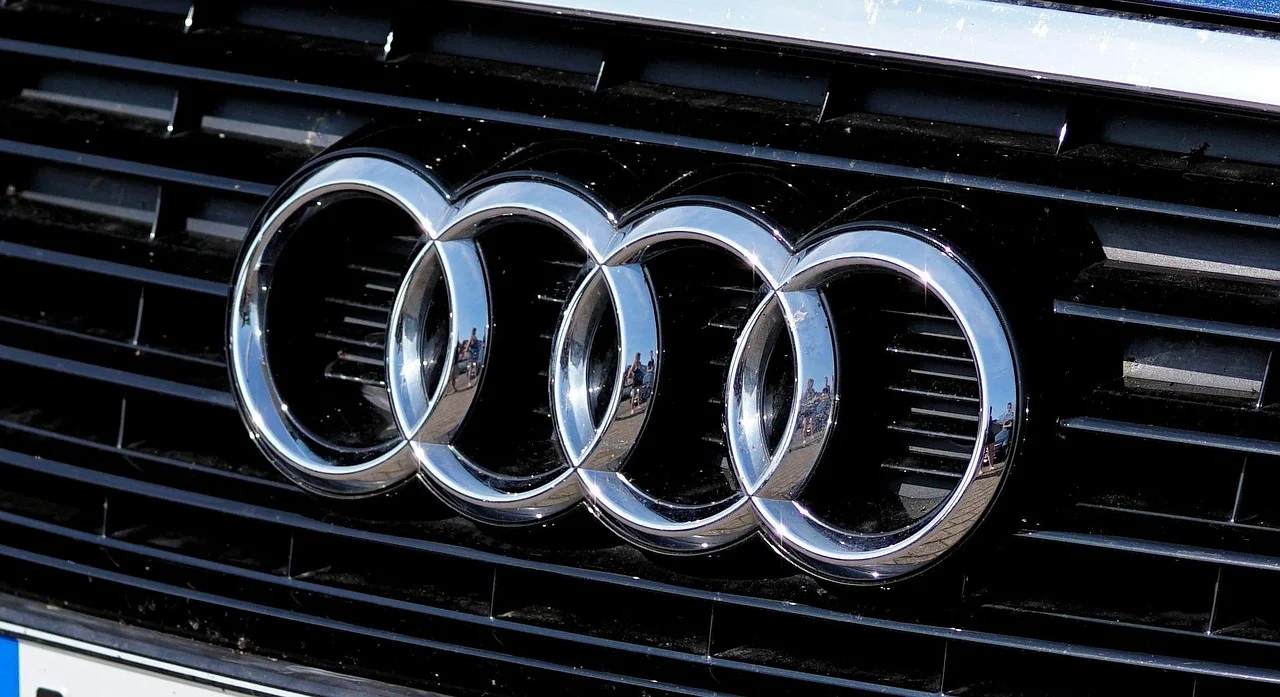 Audi four-ring emblem on a car grille